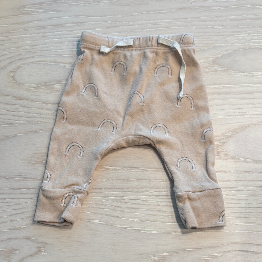 Tan Baby Pants with Rainbow Pattern